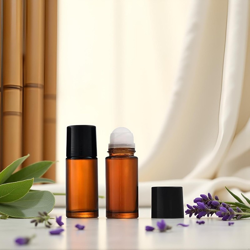 YuanHolumid 2Pcs Brown 30ml Glass Essential Oil Roller Bottles Refillable