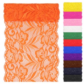 Swpeet 5 Yard by 6" Wide Orange Lace Fabric Stretch Elastic, Trim Lace Ribbon, Elastic Sewing Trim Ribbon for Garment, Headbands, Wedding Bouquet Making DIY Crafts