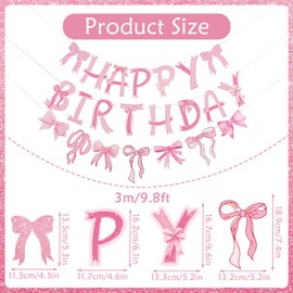 Homarkable Pre-strung Pink Bow Birthday Decorations, Pink Coquette Party Decorations, Bow Party Supplies Include Happy Birthday Banner, Bow Garland Banner for Girls