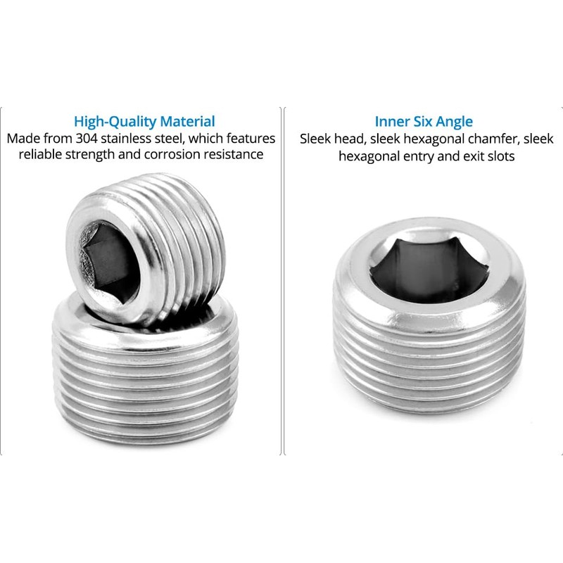 QWORK 304 Stainless Steel Pipe Fitting Kit Hex Countersunk Plug