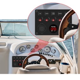 5 Gang Rocker Switch Panel for Boat, Marine Switch Panel Waterproof, 12V Switch Panel, Aluminum Toggle Switches for Car Rv with 4.2A Dual USB Port Voltmeter (Red)