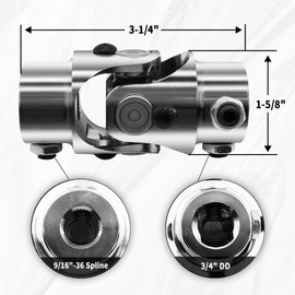 9/16" -36 Spline X 3/4" DD Chrome Steering Universal Joint Single U Joint Shaft,Total Length: 83mm (3-1/4")