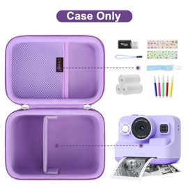 Canboc Camera Case Compatible with Anchioo/Dylanto Instant Print Camera, Toddler Digital Video Cameras Bag fit Print Paper, Colorful Pen, USB Cable, Purple (Case Only)