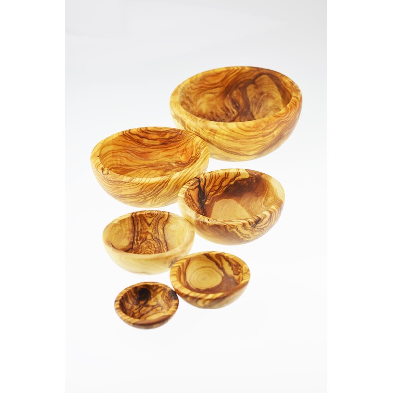 Olive Wood Nesting Bowls, Set of 6, Wood, Grain/Natural, 15