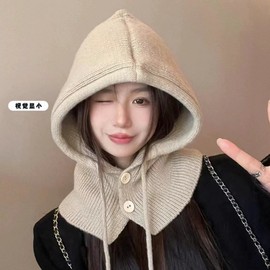 Women's Oversized Knitted Balaclava Hood Scarf for Autumn Winter Warmth and Style One Size/Balaclava Hat [Black] 10ea