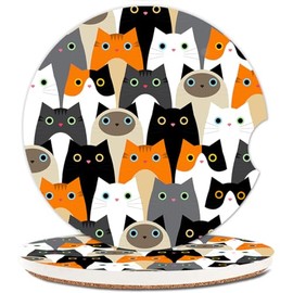 Absorbent Cup Holders Car Coasters,2 Pack Ceramic Stone Drinks Coaster Set for Women Man 2.56"(Funny Cats-01)