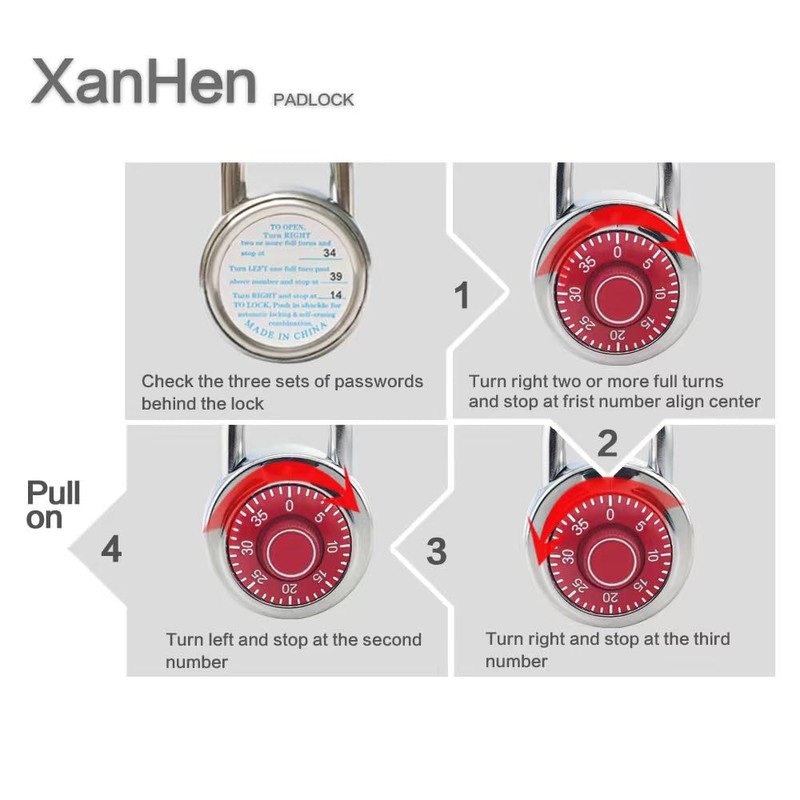 XanHen Combination Padlocks with Metal Body, Indoor Use for Gym