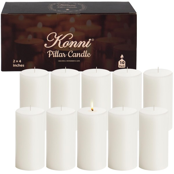 KONNI KONNI White Pillar Candles Set of 10, 2"x 4"
