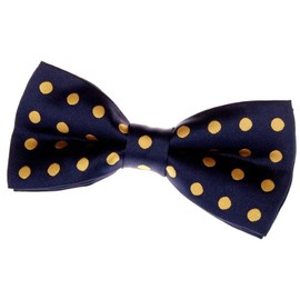 Retreez Men Classic Polka Dots Woven Microfiber Pre-tied Bow Tie (4.5") - Navy Blue with Yellow Dots