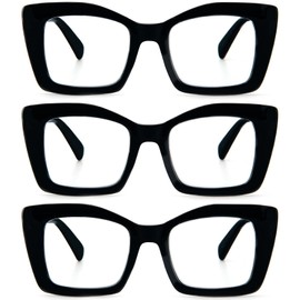 REAVEE 3 Pack Oversized Square Reading Glasses Oprah Style for Women, Blue Light Blocking Large Frame Computer Designer Fashion Readers with Spring Hinge (Black,2.0)
