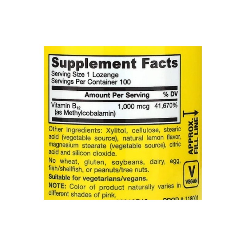Metilcobalamina Vitamina B12 1000 Mcg 100 Capsulas B26 Limón