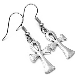 Ankh Charm Earrings, Tibetan Silver Charms on Nickel Free Antique Silver Tone Hooks : 39mm long, Everyday Drop Earrings, Spiritual Gift for Women