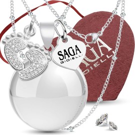 SAGA GIOIELLI® Necklace for Women, Angel Caller Pregnancy, Angel Call, Long Necklace, Pregnant, Pendant, Chime Ball, Feet, Crystals, Gift Box, Stainless Steel, No Gemstone, Stainless Steel, No