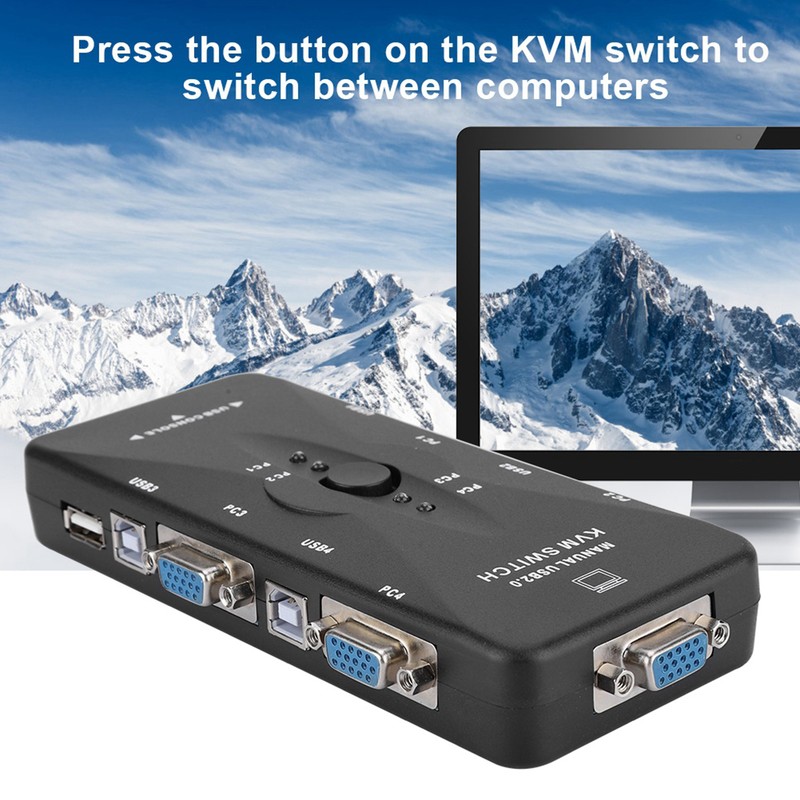4-Port USB 2.0 KVM VGA/SVGA Monitor Hub Computer Switch Box