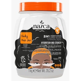 NAZCA Super Curls Hair Jar 2-in-1 Hair Cream for Coily Hair 4A 4B 4C, Cream To Comb, Intensive Hydration, Volume & Definition, Coconut Oil, Castor Oil, Shea Butter, Vegan, 1kg / 35.2oz