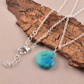 Natural Chrysocolla Crystals Pendant Necklace, Pear Cabochon Gemstone, Healing Crystals, Birthday, Gift for Her, Gemstone Jewelry 18 inch AAA+ Quality