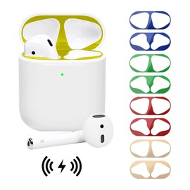 CM Tech AirPods Dust Guard [Set of 2] Skin Seal, Metal Dust Prevention, Air Pods Guard Cover, Ultra Thin, 0.001 inch (0.04 mm), 2nd Generation AirPods Wireless Charging Case (Gold)