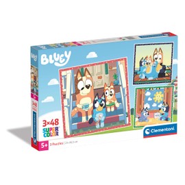 Clementoni Bluey Puzzle 3 x 48 Pieces - Puzzle 32 x 22 cm for Children from 5 Years - Colourful Children's Puzzle with Special Luminosity and Colour Intensity 25308