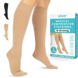 Vive Knee High Compression Socks for Women & Men – 15-20mmHg Medical Support Stockings for Varicose Veins, Swelling, Soreness & Airplane Travel – Breathable TED Hose for Legs & Feet, Pregnancy (Beige)