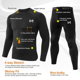 MEETYOO Thermal Underwear for Men,Men's Base Layer,2 Sets Long Johns Lined with Hunting Gear