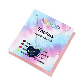 Heart Temperature Sensing Color Changing Zodiac Necklace Love 12 Constellation Sign Pendant Necklace Heart Peach Astrology Horoscope Mood Necklace for Women Jewelry Gift-Taurus