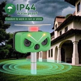 Solar Ultrasonic Animal Repellent, Waterproof Cat Deterrent Outdoor with LED Flashing Repel for Cats, Dogs, Deer, Rabbits, Squirrels, Skunks, Raccoons, etc.