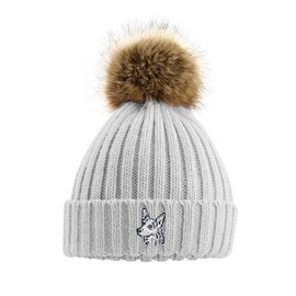 The House Of Dog: German Shepherd Dog Owner Gift. Faux Fur Pom Pom Chunky Knit Super Soft Unisex Embroidered Beanie Hat Grey