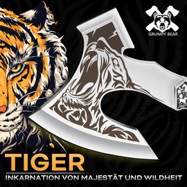 GRUMPY BEAR Splitting Axe Sharp Axe, Survival Outdoor for Wood, Camping Hatchet Full Tang Leisure Hatchet Hand Hatchet Camping Axe for Hunting, Trekking, Garden (Tiger)