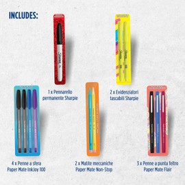 Paper Mate & Sharpie Set di penne | Cancelleria per il ritorno a scuola | Penne a sfera, pennarelli permanenti, matite meccaniche e altro ancora | Forniture per scuola e ufficio | Confezione da 12