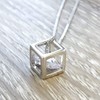 Cubic Zirconia Crystal Cube Pendant Necklace Sterling Silver