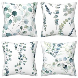 DILOXNSU Set of 4 Green Leaf Cushion Covers 45 x 45 Decorative Pillow Cases Soft Velvet Couch Cushions for Sofa Bedroom Livingroom Garden Outdoor Cushion Cover 18x18 Inch