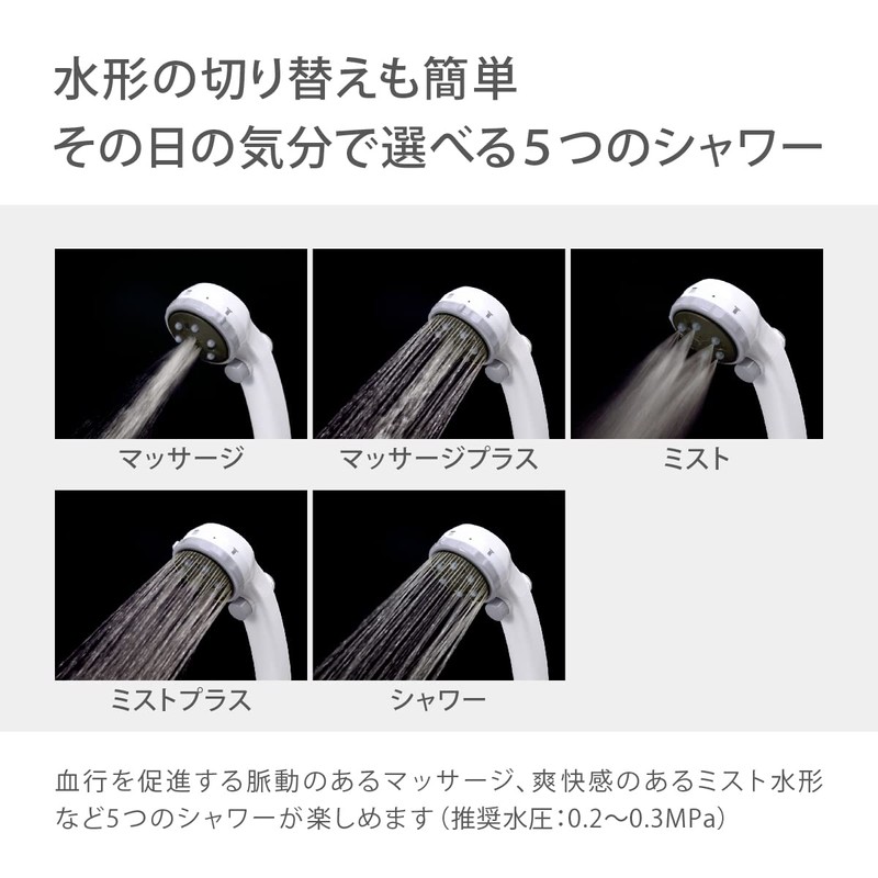 Takagi JS456GY Shower Head Massage Shower Pita Hose Set, Relax,