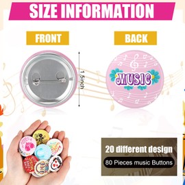 Huquary 80 Pcs Funny Music Buttons Pins Musical Graduation Class Gifts Bulk Round Metal Academic Badge Brooch for Music Lovers Students Class of 2026 Party Favors Rock Band Themed Decorations