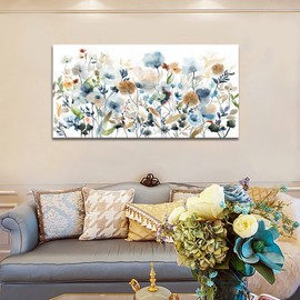 VEAEE Flowers Canvas Wall Art Wildflowers Canvas Pictures Rustic Botanical Artwork Abstract Watercolor Landscape Painting Artwork for Home Living Room Bedroom Kitchen Office Wall Decor 24"x48"