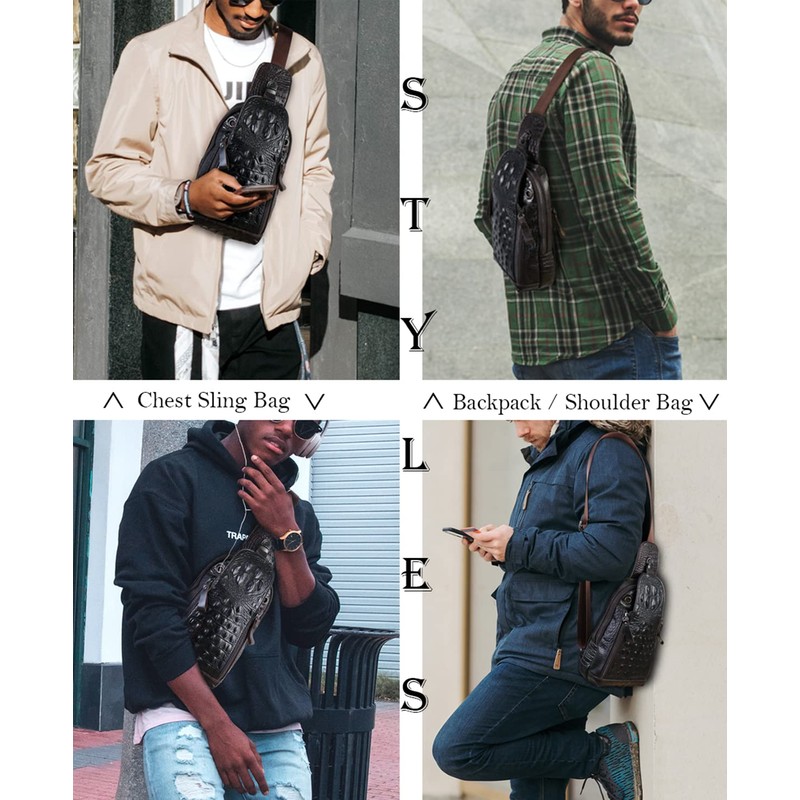 Genuine Leather Men's Sling Bag Shoulder Backpack Shoulder Bag Chest