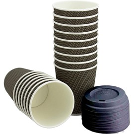 Signature Packaging Ripple Hot Cups with Lids for Coffee and Takeaway Drinks - Triple Wall Insulated Disposable Cups - 25 12 oz Cups and 25 Leak Proof Lids