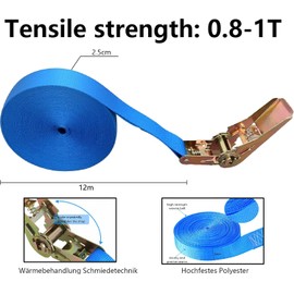 Pack of 2 12 m Long Tie Down Straps with Ratchet Lock, Basicon 800 kg Ratchet Straps Lashing Straps, 25 mm Wide with Ratchet Fastening Straps Adjustable Fastening Straps for Fixed Load (Blue)