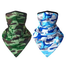 VOANZO 2 Pcs Outdoor Multifunctional Sports Ice Silk Breathable Anti-dust Sun Protection Half Face Mask Headscarf, Magic Head Scarf for Riding, Motorcycling, Hiking, Fishing(Green + Blue)