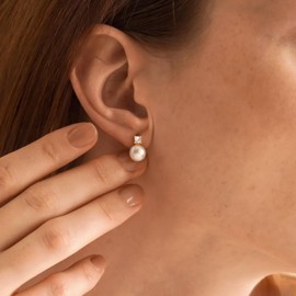 Pearl Stud Earrings for Women Freshwater AAAA Pearl Earrings with Cubic Zirconia 18K gold plated Dainty Hypoallergenic Earrings