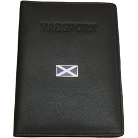Gamekeepers Cottage gifts Scottish Flag Leather Passport Cover Black Holder RFID Safe Travel Gift 490