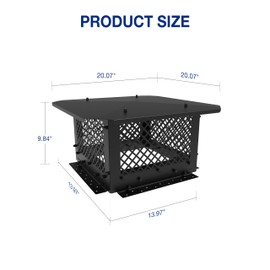 Hahaemall Chimney Cap, 14" x 14" Chimney Cover, Chimney Rain Caps, Adjustable Fireplace Chimney Caps for Outside to Fit Existing Clay Flue Tile Sizes, Black