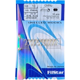 PRO FILSTAR Fishing Hook Set N10 with Leader 10 Pieces - Mono Fishing Line 50 cm DIA 0.14 mm - Bound Hooks - Carp Fishing - Carp Fishing Accessories - Carp Hook - Straight Carp Fishing Hook - Fishing