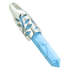 Positive Energy Leaf Amulet Crystal Point Lucky Charm Simulated Turquoise Pendant 22 Inch Necklace