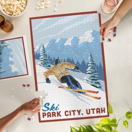 Lantern Press Ski Park City, Utah, Downhill Skier 1000 Piece Jigsaw Puzzle for Adults, Made in USA with Reference Poster