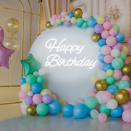 Happy Birthday Neon Sign 16 Inch Reusable Happy Birthday LED Light Up Sign with Dimmable ON/OFF Switch for Birthday Party Backdrop Decoration and Wall Decor and Birthday Gifts
