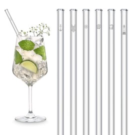 HALM Baltic Sea Motif Edition | Pack of 6 Straight 20 cm with Engraving | Holiday Sea Beach Lighthouse Shell Mini Decorative Gift | Reusable Glass Straws Engraved - Glass Straws