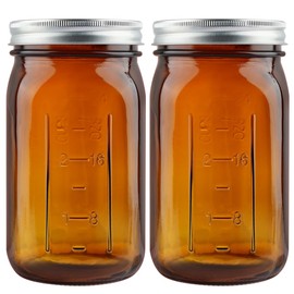 CARBLIN 2 Pack Mason Jars 32 oz, Amber Wide Mouth Canning Jars with Airtight Lids, Glass Pint Jars with Bands Labels Brush, Large Storage Quart Jars for Jam Fermenting Preserving