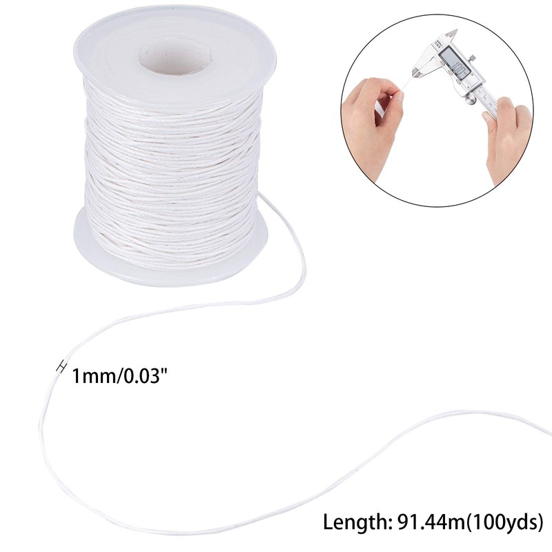 PandaHall 100 Yards/Roll Braided Cotton Cord 1mm Waxed Cotton Cord