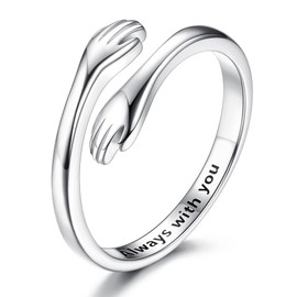 Adramata Sterling Silver Hug Rings for Women Girls Adjustable Hugging Hands Promise Rings Jewelry Mothers Day Birthday Gifts for Daughters Mom Sister Friends Couples
