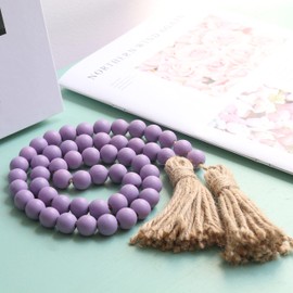 Meplait 39in Wood Bead Garland with Tassels, Farmhouse Rustic Decor Prayer Beads Boho Tassel Garland Wall Hanging Home Decor (Purple)